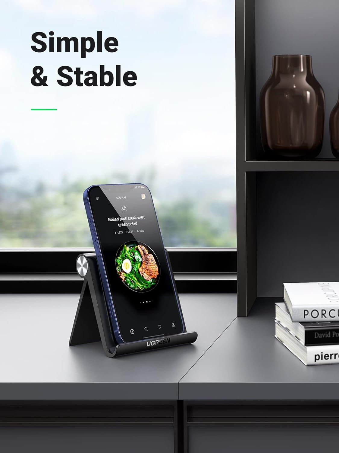 UGREEN Cell Phone Stand Holder for Desk Adjustable Compatible with iPhone 13 12 Pro Max 11 SE XS XR 8 Plus 6 7 Galaxy Note20 S20 S10 S9 S8 Foldable Black
