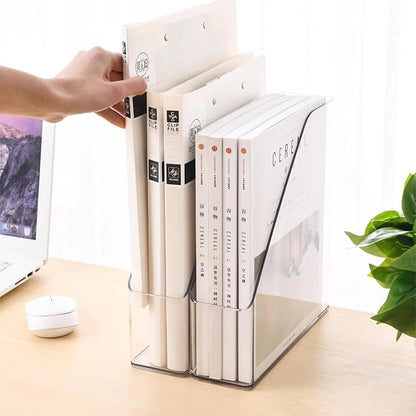 1 Pack Vertical File Holder Clear PET Desk Organizer and Storage Bins Holding for Magazines Binders Notebooks Envelopes File Organizer for Desk Multi-purpose Document Organizer Work Desktops