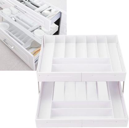 Extra Large and High Drawer Organizer, 2 Tier Smart Expandable Desk Organizer, Multi Level Junk Drawer Organizer for Makeup, Jewelry, Desk, Office Drawers (Gray)