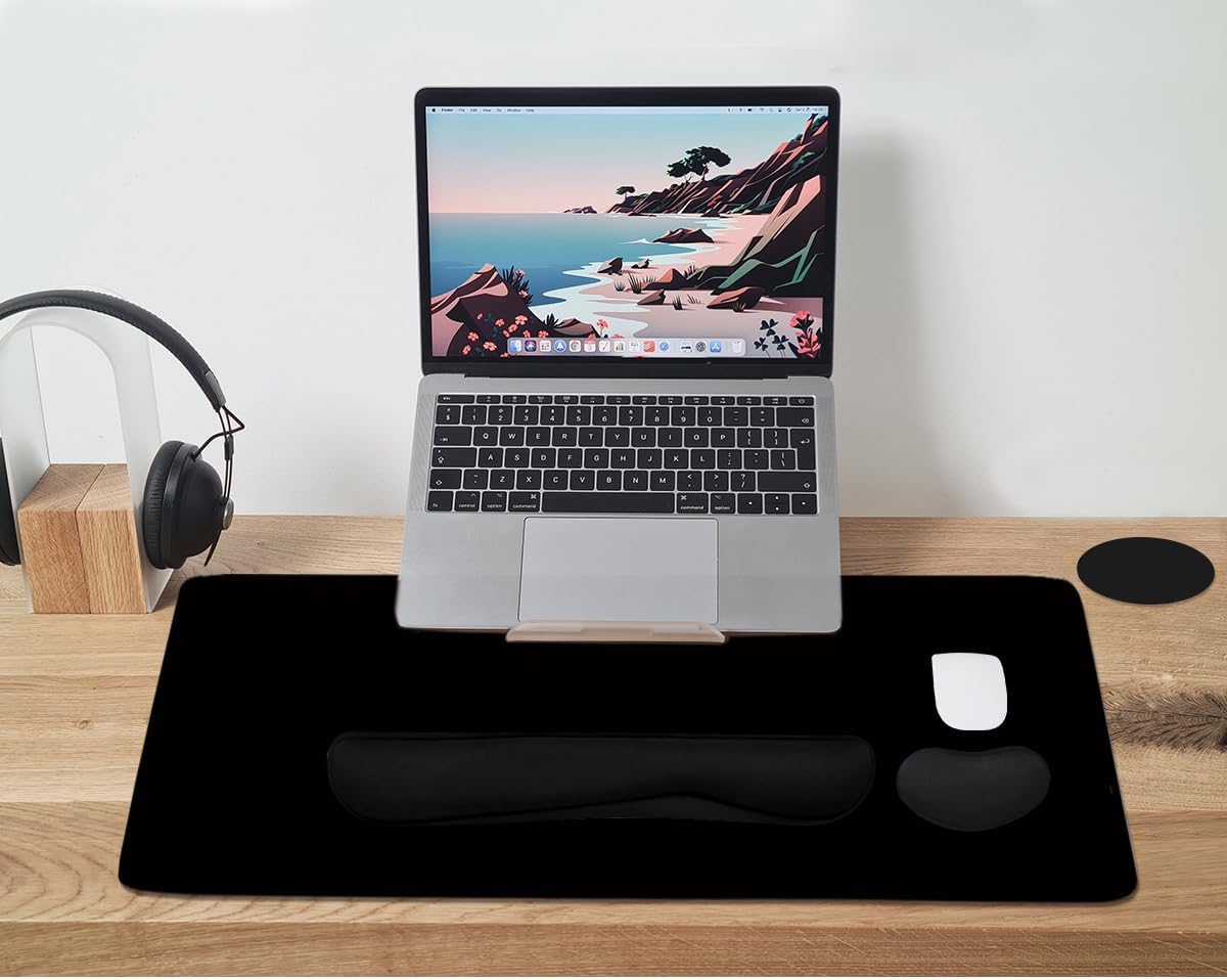 Large Mouse Pad and Keyboard Wrist Rest, Desk Pad for Keyboard and Mouse, 4-in-1 Large Gaming Mouse Pad with Wrist Support, Desk Mat for Home Office Study Game-Galaxy Fluid