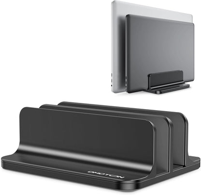 OMOTON Vertical Laptop Stand [Updated 3-Slots Version], Desktop Aluminum Mac Book Stand with Adjustable Dock Size, Fits All Mac Book, Chrome Book and Gaming Laptops (Up to 17.3 inch), Starlight