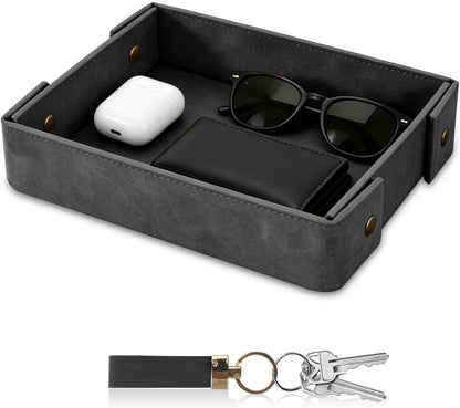 SITHON Valet Tray for Men, Premium PU Leather Catchall Tray Nightstand Organizer for Keys, Wallet, Watch, Phone, Great Christmas Birthday Graduation Father’s Day Gift for Him (Black)