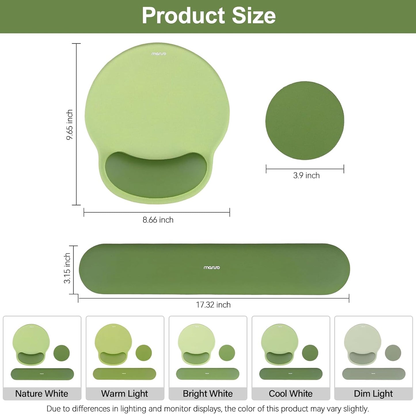 MOSISO Wrist Rest Support for Mouse Pad&Keyboard Set, Circle Curved Ergonomic Mousepad&Coaster Non-Slip Base Home/Office Pain Relief&Easy Typing Pad with Soft Cloth&Silicone Lining, Antique Green