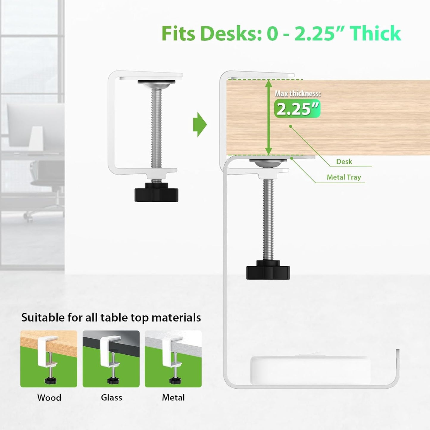 KEEGH 16" Under Desk Cable Management Tray, 2 Pack Desk Cord Organizer Upgrade Capacity, No Drill Clamp/Screws Mount, Cord Management Tray for Home Office, Gaming Desk, Standing Desk, Black
