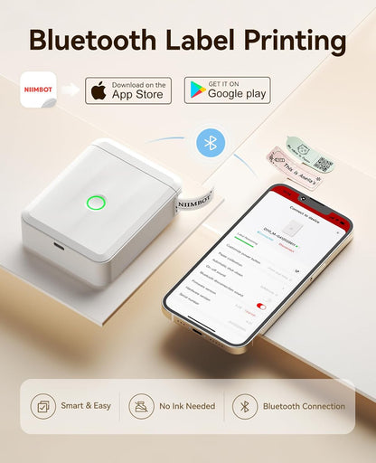 NIIMBOT Label Maker Machine Bluetooth Label Printer for School Home Office Organization, Wireless Mini Labeler D110 Upgraded Version, Label Machine with 1 Label Tape, White