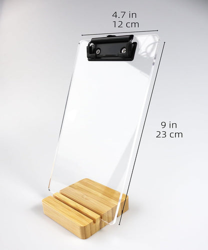 A5 Half Letter Clipboard with Stand,Clear Acrylic Freestanding Memo Size Clipboards,Document Typing Paper Stand,Menu Display Board,Receipt Holder (6"×9")