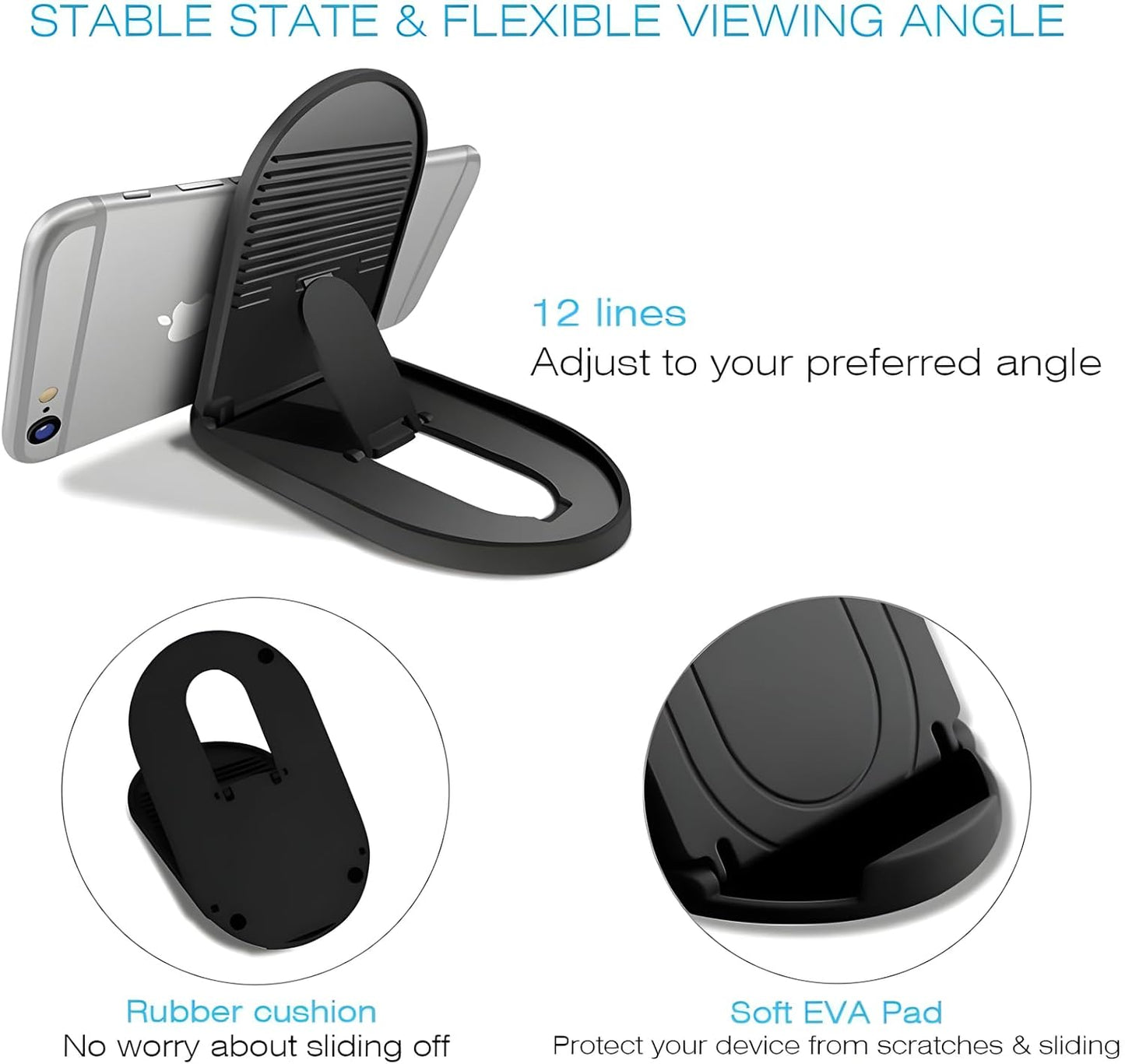 [3-Pack] Cell Phone Stand for Desk, Portable Foldable iPhone Stand Holder Stand, Adjustable Multi-Angle Desktop Cradle for New iPhone 17 16 15 14 Pro Max, Tablet, Travel Airplane Essentials, FaceTime