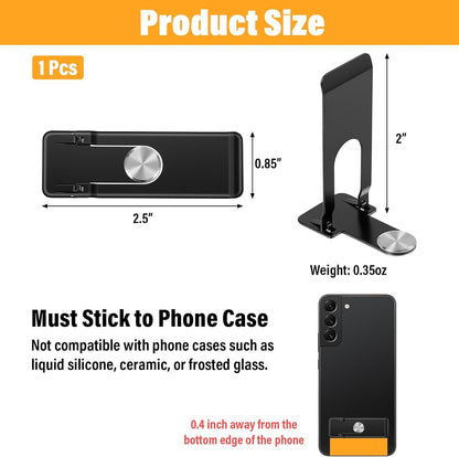 Slim Phone Kickstand, Adjustable Angle Ultra Thin Vertical and Horizontal 360° Rotating Universal Stainless Steel Metal Stable Stand, Metal Phone Grip Compatible with Most Smartphones(Black)