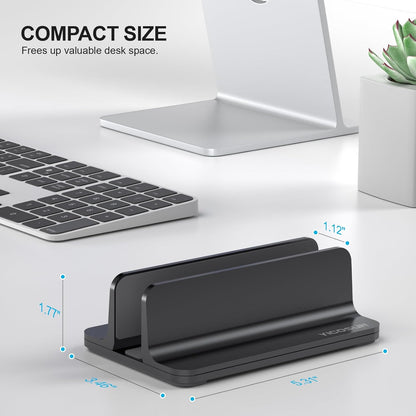 YICOSUN Aluminum Vertical Laptop Stand for Desk - Adjustable Width Dock for MacBook, Surface, Samsung, HP, Dell up to 17.3 inches - Space-Saving & Protective Design - Gray