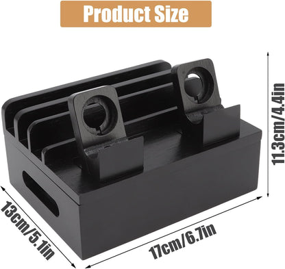 Wooden Charging Station for Multiple Devices - 5 Port USB Desktop Organizer with Watch Holder, Compatible with Phones Tablets Electronics (Black, 11.3x13x17cm/4.4x5.1x6.7in)