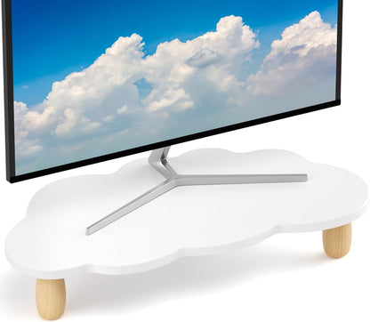 AFOOYO Monitor Stand Riser,Cloud Shape Wood Computer Monitor Stand, 16.5IN Monitor Stand Riser, Multi-Purpose Desktop Organizer Riser for Computer,Laptop,Printer,TV,Pink