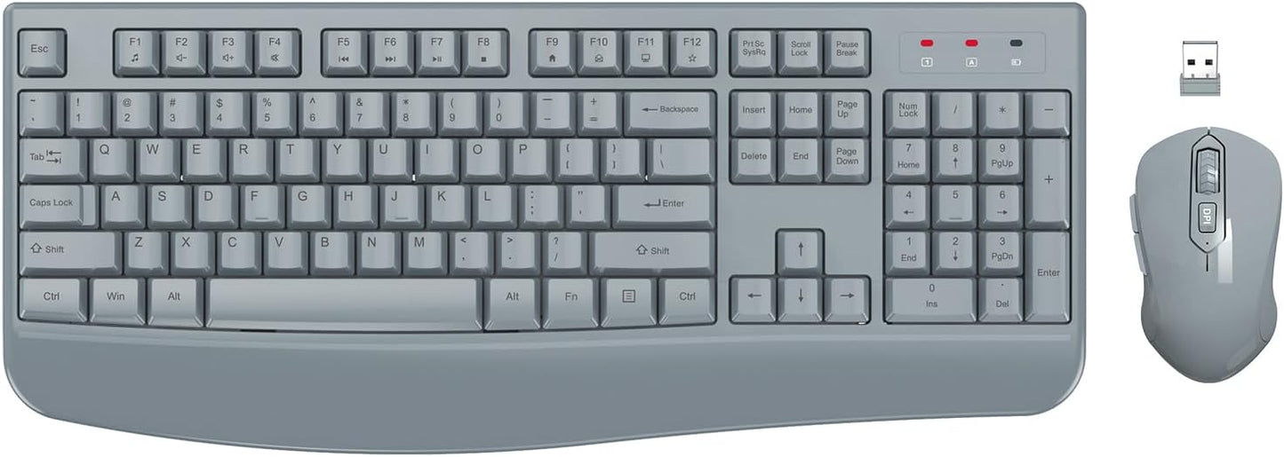 Wireless Keyboard and Mouse Combo, EDJO 2.4G Full-Sized Ergonomic Computer Keyboard with Wrist Rest and 3 Level DPI Adjustable Wireless Mouse for Windows, Mac OS Desktop/Laptop/PC
