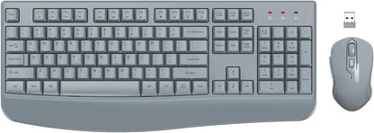 Wireless Keyboard and Mouse Combo, EDJO 2.4G Full-Sized Ergonomic Computer Keyboard with Wrist Rest and 3 Level DPI Adjustable Wireless Mouse for Windows, Mac OS Desktop/Laptop/PC