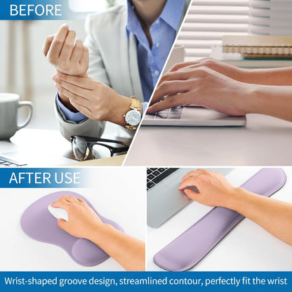 RICHEN Wrist Rest Support for Mouse Pad&Keyboard Set with Coaster,Concave Curved Memory Foam, Non-Slip Base Pain Relief Comfortable Easy Typing Pad for Home/Office (Lavender Purple)
