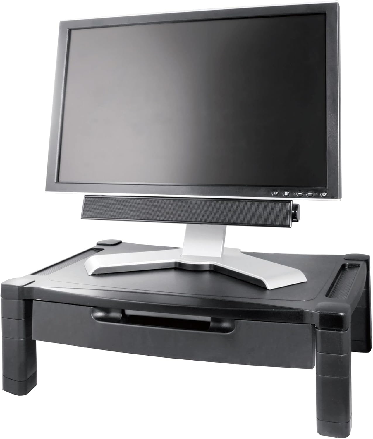 Kantek Single-Level Monitor Stand, 17" X 13.25" X 3" To 6.5", Black, Supports 50 Lbs