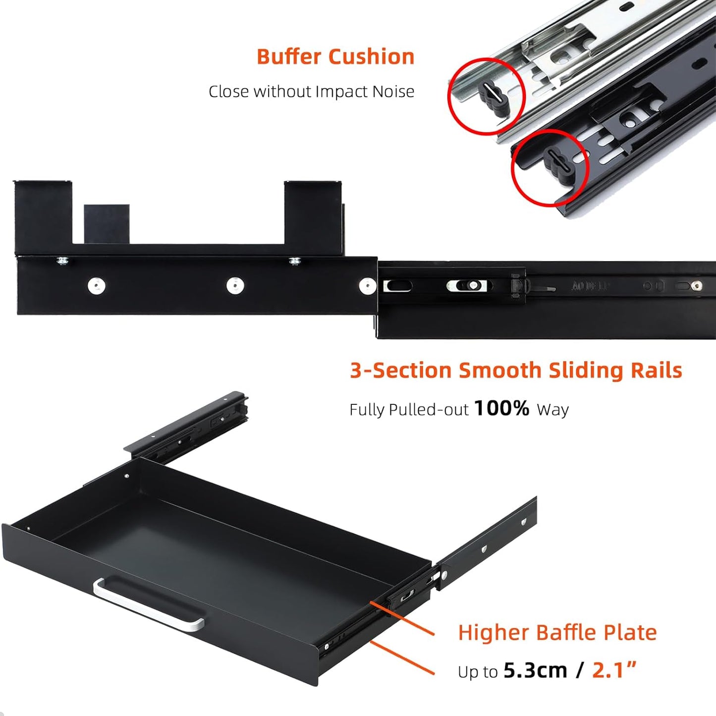 Under Desk Drawer Organizer 21" White Upgrade with Adjustable Brackets, Sliding Pull-Out Under Table Pencil Drawer, Office Standing Desk Attachment for Workbench