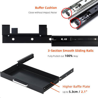 Under Desk Drawer Organizer 21" White Upgrade with Adjustable Brackets, Sliding Pull-Out Under Table Pencil Drawer, Office Standing Desk Attachment for Workbench