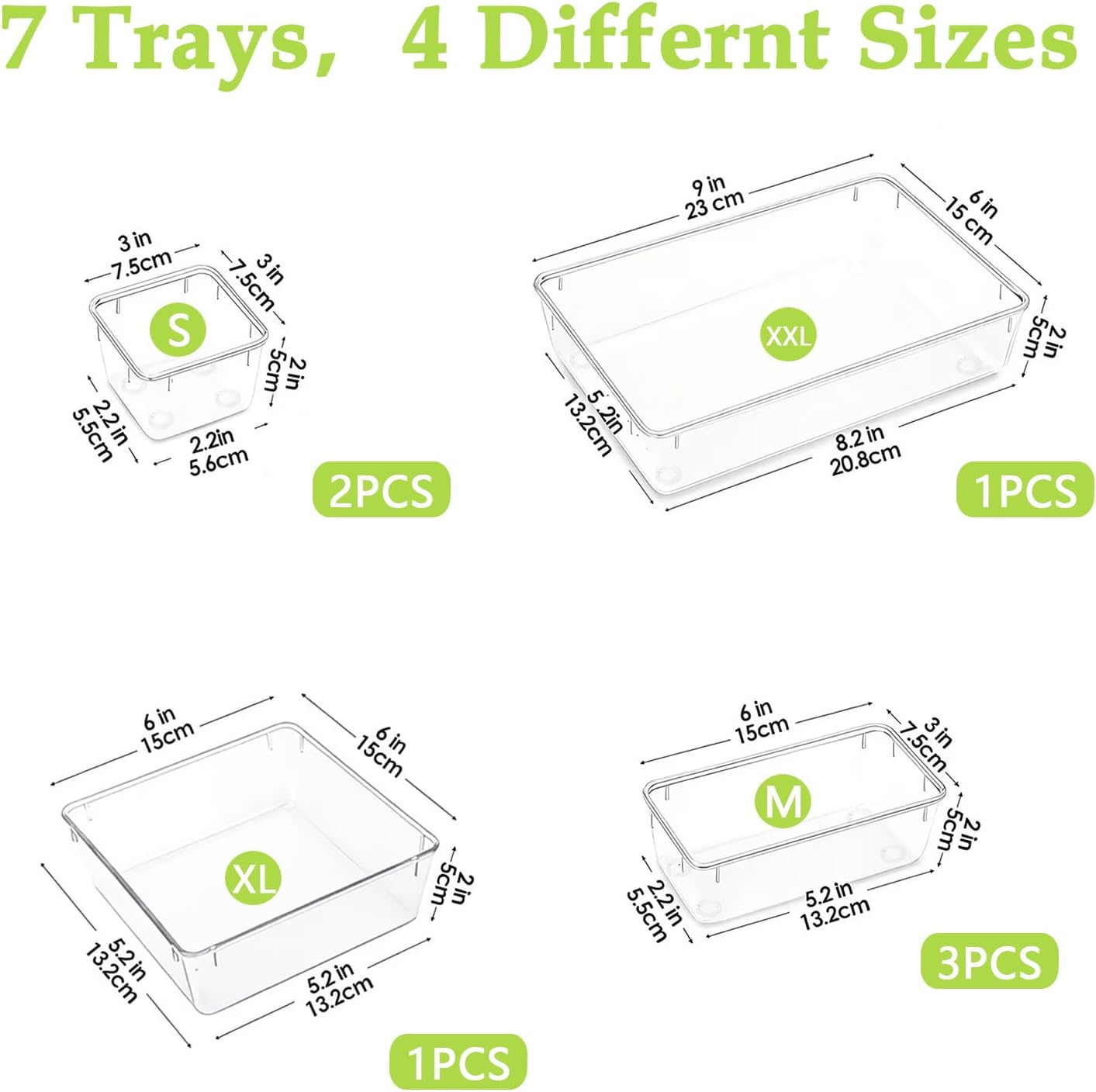 Clear Acrylic Drawer Organizer Trays, 5 Size Junk Box Organization Small Storage Container Bin for Desk Makeup Bathroom Vanity Kitchen Tool Make Up Workspace Home Dorm Apartment Office Room Nightstand