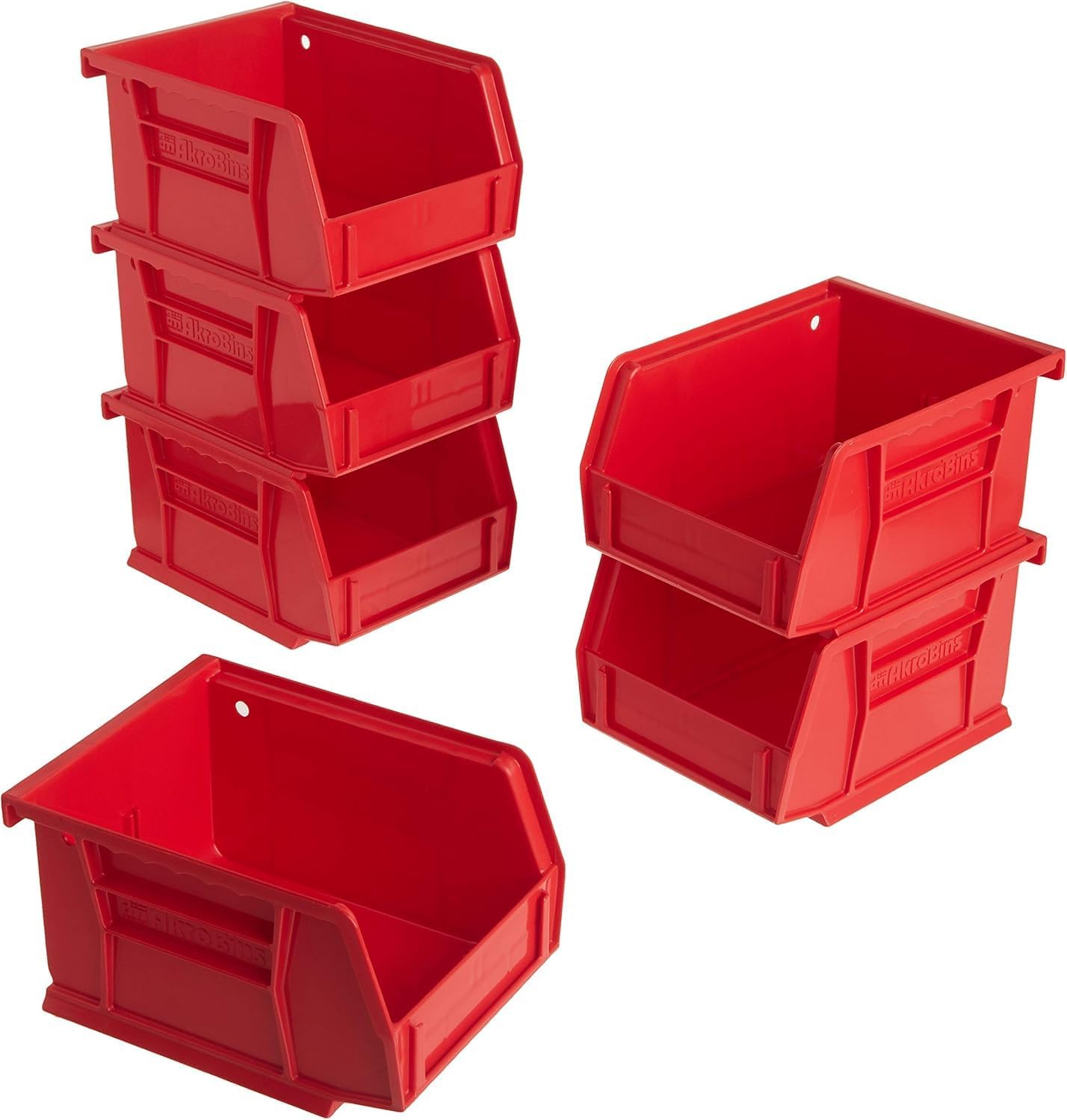 Akro-Mils 30210 AkroBins Plastic Storage Bins, Space-Saving Stackable Bins for Garage, Pantry, Craft Organization, 5" x 4" x 3", Stone, 6-Pack