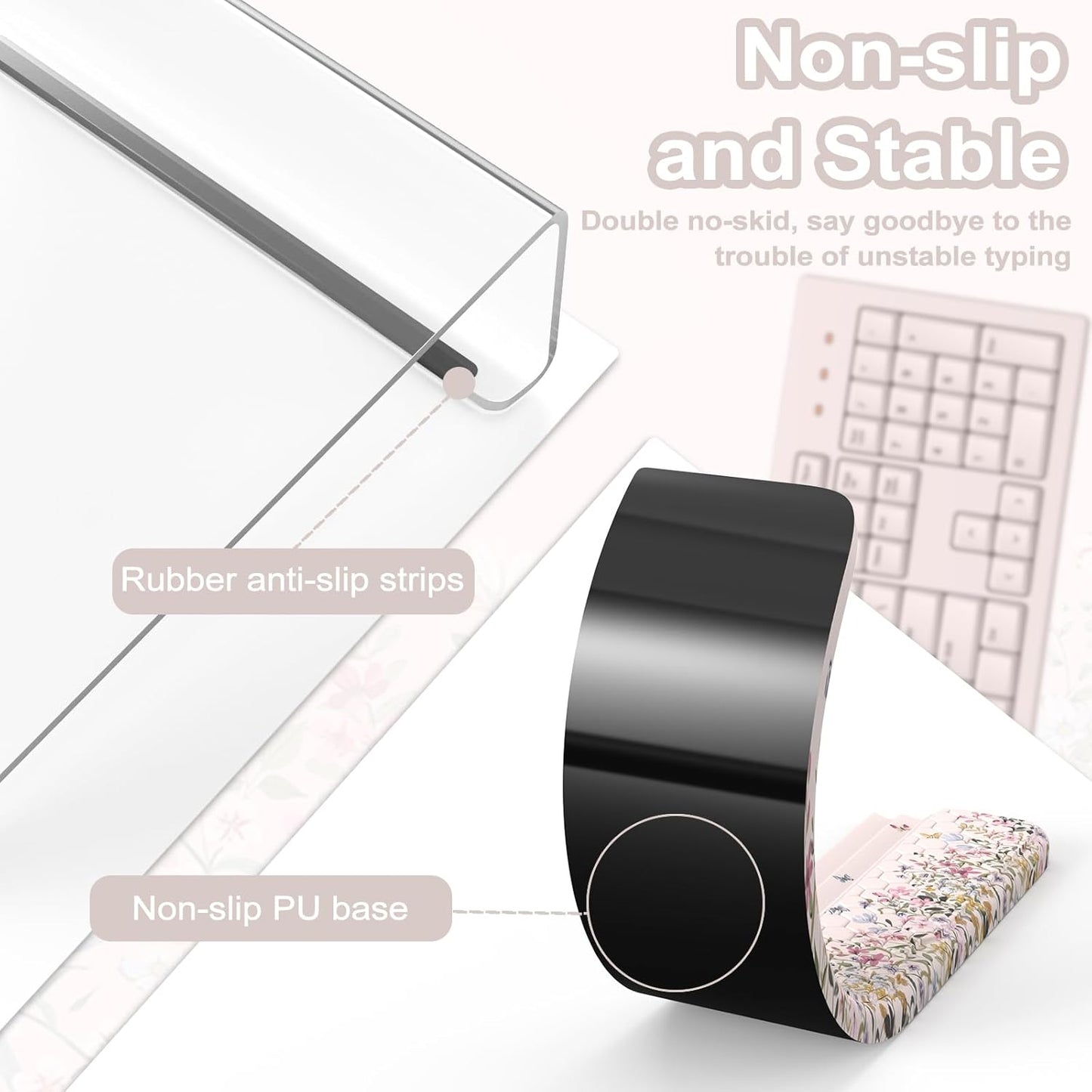 HAOCOO Ergonomic Keyboard Rest Wrist Pad,Comfortable Keyboard Wrist Rest Holder, 3-Level Height Adjustment Acrylic Keyboard Stand, Easy Typing Desk Accessories, Aesthetic Keyboard Riser for Desk