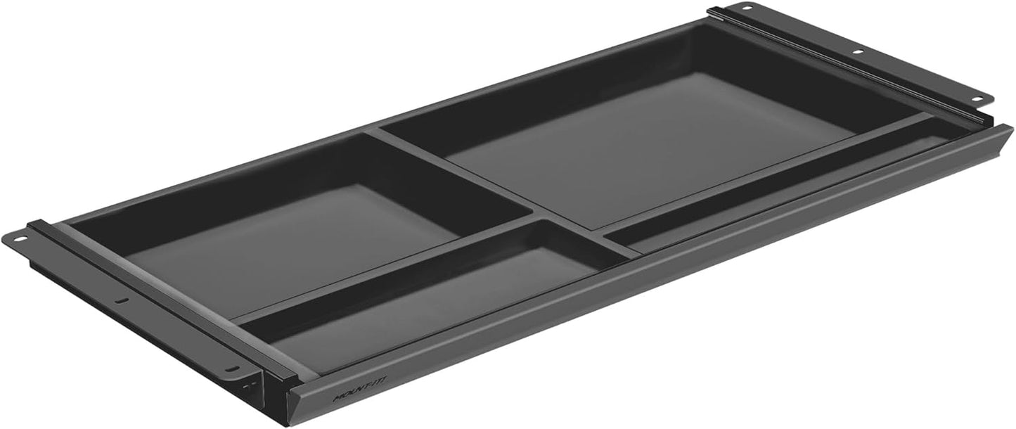 Mount-It! Under Desk Drawer with 4 Compartments, Deep Low-Profile Slide-Out Storage Organizer, 25.8″ x 12.5″ x 1.6″, Smooth Glide Pull-Out Tray for Traditional & Single Motor Standing Desks, Black
