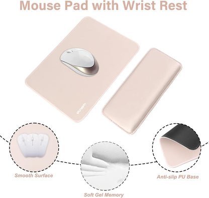MOSISO Computer Keyboard Stand&Wrist Rest Support for Keyboard and Mouse, Large Rectangular Ergonomic Wrist Rest Mouse Pad Set, Pain Relief Easy Typing Non-Slip Cushion Pad for Home/Office, Apricot