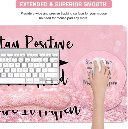Memory Foam Ergonomic Keyboard Wrist Rest Pad and Mouse Wrist Rest Support Mouse Pad Set for Office Gaming Easy Typing-Pink Fluid