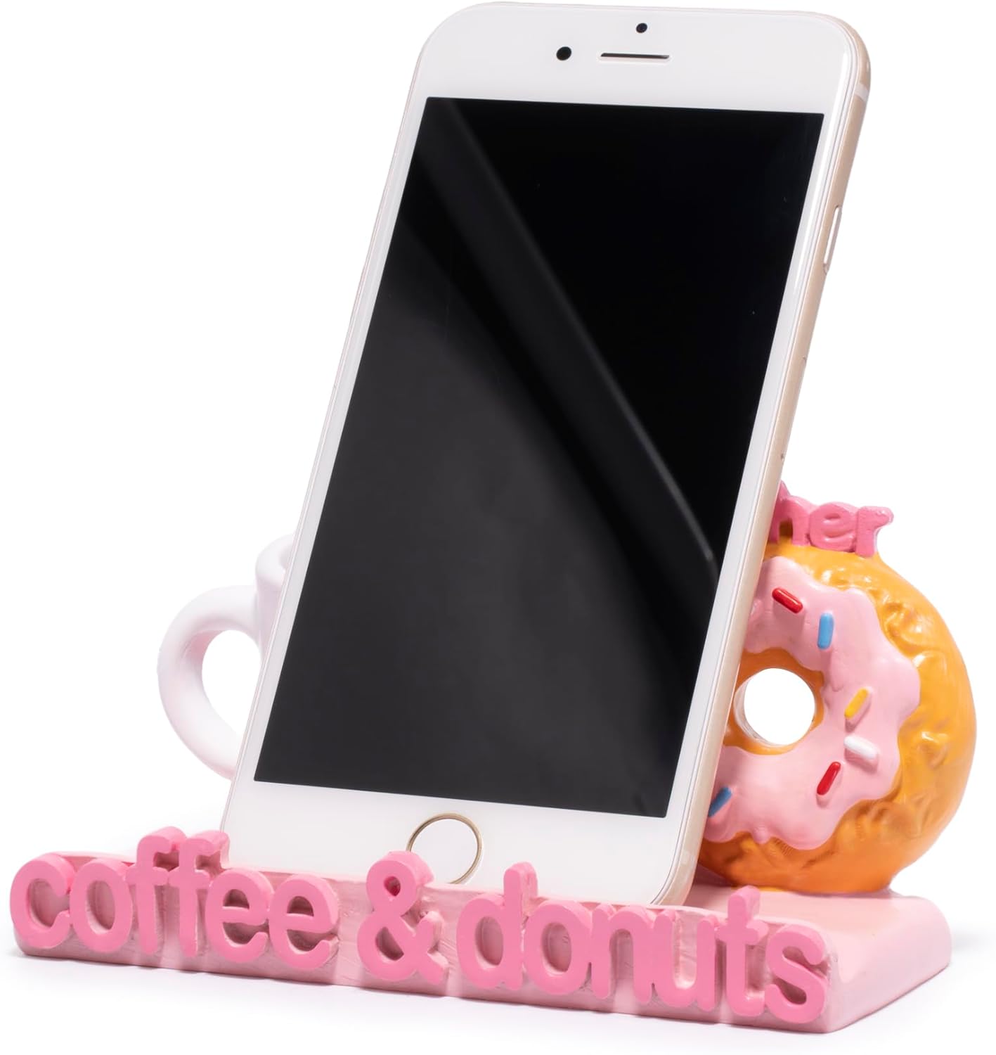 ZAWUU Coffee & Donuts Phone Stand - Cute Resin Phone Holder for Desk, Bedside Table, and Kitchen Counter, Adjustable Vertical & Horizontal Display, Fun Gift for Coffee Lovers, Women, and Teens