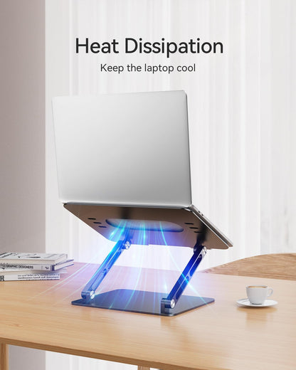 Orlian Foldable Aluminum Laptop Stand for 10-17.3" Laptops, Height Adjustable Portable Ergonomic Computer Holder, Space Saving Desk with Heat Dissipation. Compatible with MacBook/Dell/HP etc, Silver