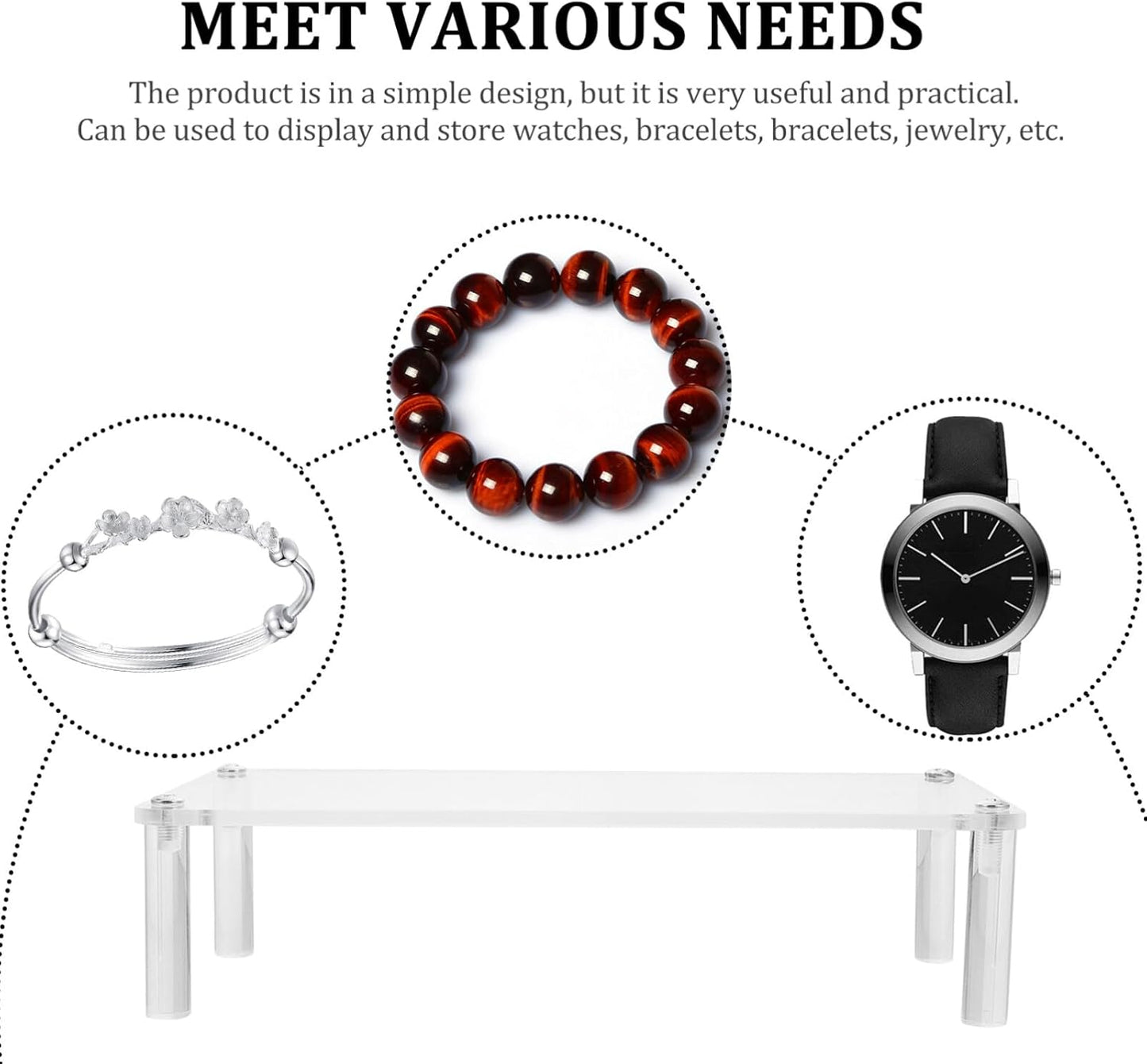 iplusmile Clear Acrylic Jewelry Stand 7.87X3.14X1.96In Single-Tier Display Organizer for Bracelets Watches and Accessories Compact Home Decor Display Shelf Riser