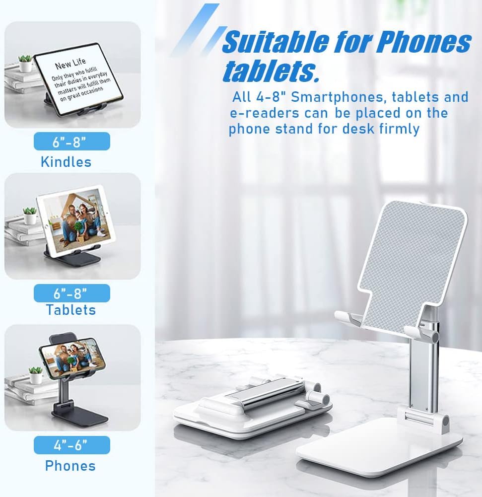 Phone Stand for Desk, 2 Pack MT-6 Desk Cellphone Holder for Office Universal Smart Foldable & Height Adjustable Compatible Under 8” Device, Black