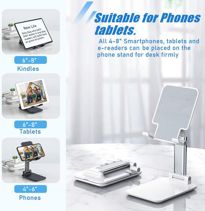 Phone Stand for Desk, 2 Pack MT-6 Desk Cellphone Holder for Office Universal Smart Foldable & Height Adjustable Compatible Under 8” Device, Black