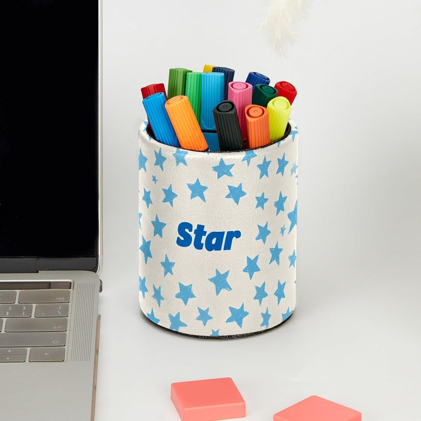 Leather Pen Holder for Desk, Love Cherry Pencil Organizer Pencil Cup Desk Decor Makeup Brush Holder Multifunctional Office Supplies for Home,Office, School