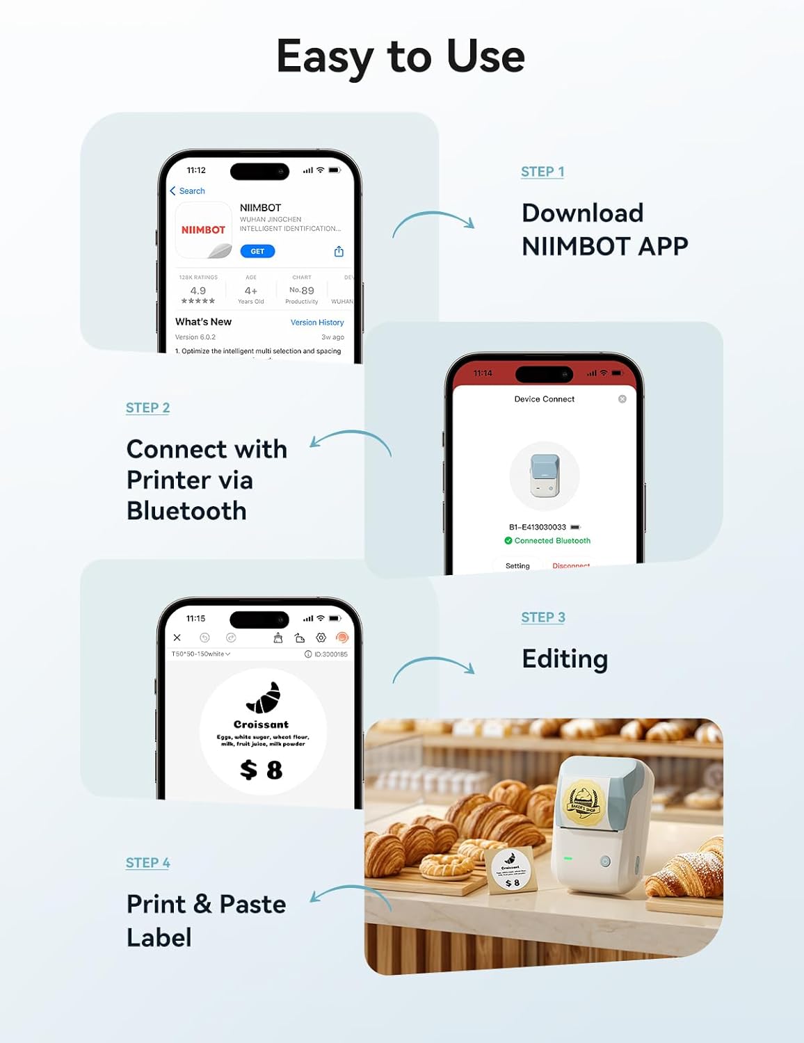 NIIMBOT B1 Label Maker Machine with Tape, 2 Inch Portable Label Printer, Bluetooth Thermal Label Printer with Multiple Templates for Small Business,Office,Home,School (Blue, 1 Printer+1 Roll Label)