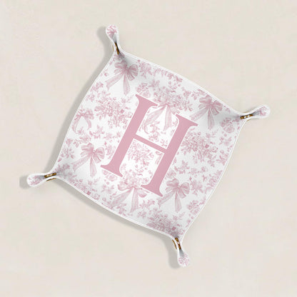 Gifts for Mom Initial Valet Tray,Pink Personalized Gifts for Women Mom Grandma Girlfriend,Nightstand Desk Accessories PU Leather Tray Organizer for Birthday Christmas Gift Ideas (B)