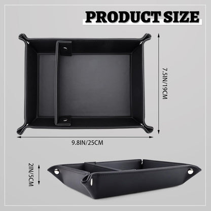 Leather Valet Tray for Men, 2 Compartments Key Tray Nightstand Organizer Vanity Tray Bedside Caddy Entryway Table Catchall Tray for Wallet, Watch, Phone, Coin, Jewelry, Black