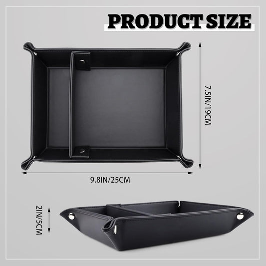 Leather Valet Tray for Men, 2 Compartments Key Tray Nightstand Organizer Vanity Tray Bedside Caddy Entryway Table Catchall Tray for Wallet, Watch, Phone, Coin, Jewelry, Black