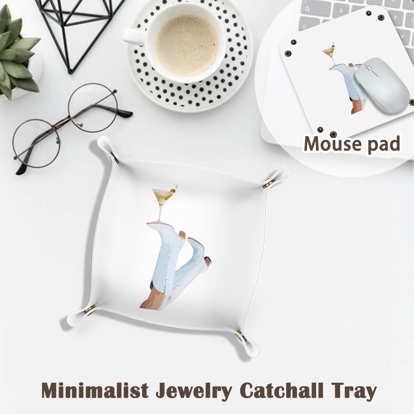 Inspirational Gifts for Women Jewelry Valet Tray, Motivational Positive Affirmations Gifts for Women, Blue Retro Nightstand Desk Accessories PU Leather Tray Organizer for Jewelry Rings Watches