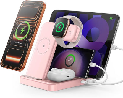 Intoval 5-in-1 Charging Station, for iPhones 17/17 Pro/17 Pro Max and Androids, iPad Pro/Air/Mini, Apple Watch 11/Ultra 3/Ultra 2/Ultra/10/9/SE, Wireless Charging Dock for Multiple Devices (Lavender)