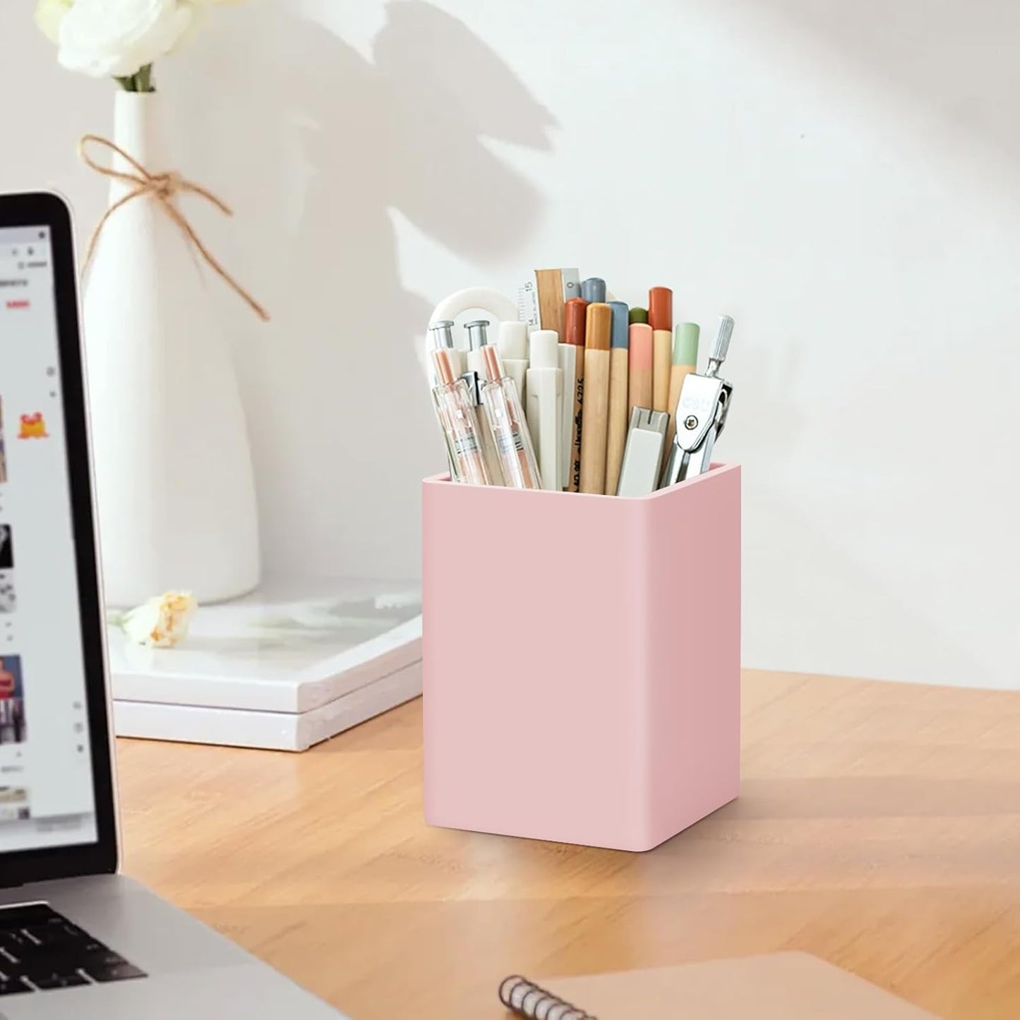 Pen Holder for Desk,Nordic Elegance Square Silicone Pencil Holder Soft Minimalist Desk Pen Cup Stand Waterproof Multifunctional Office Supplies for Home,Kids and School(Grey)