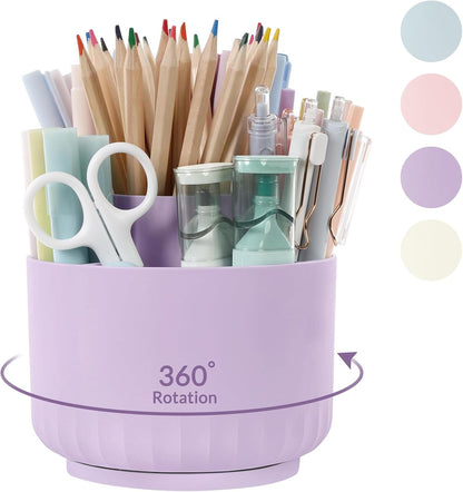 SKYDUE 360 Degree Rotating Pencil Pen Holder for Desk, Dual-Purpose Desk Organizer, Rotating Pencil Cup with 5 Slots, Office Supplies, Desk Decor for Office, School, Home