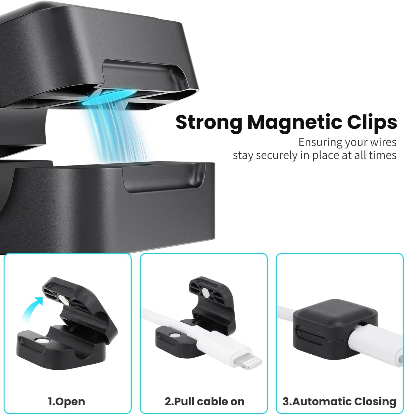 aceyoon 12 Pack Cable Clips, Strong Magnetic Cord Organizer Adhesive Cord Holder for Desk, Wire Holders for Cords for Nightstand/Home/Office/Car/Cubicle/Phone Charger/Computer