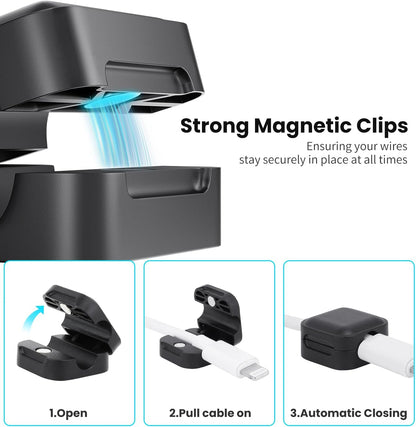 aceyoon 12 Pack Cable Clips, Strong Magnetic Cord Organizer Adhesive Cord Holder for Desk, Wire Holders for Cords for Nightstand/Home/Office/Car/Cubicle/Phone Charger/Computer
