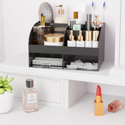 Makeup Organizer with Drawers, Cosmetic Storage for Dresser Vanity and Bathroom Countertop, Beauty Holder for Lipstick Brush, Skincare Organizer for Vanity, Cosmetic Display Case (White)