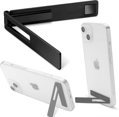 Mini Phone Kickstand, Folding Invisible Portable Metal Cell Phone Stand Holder for Desk, Compatible with iPhone, Samsung and All Cellphones, Black