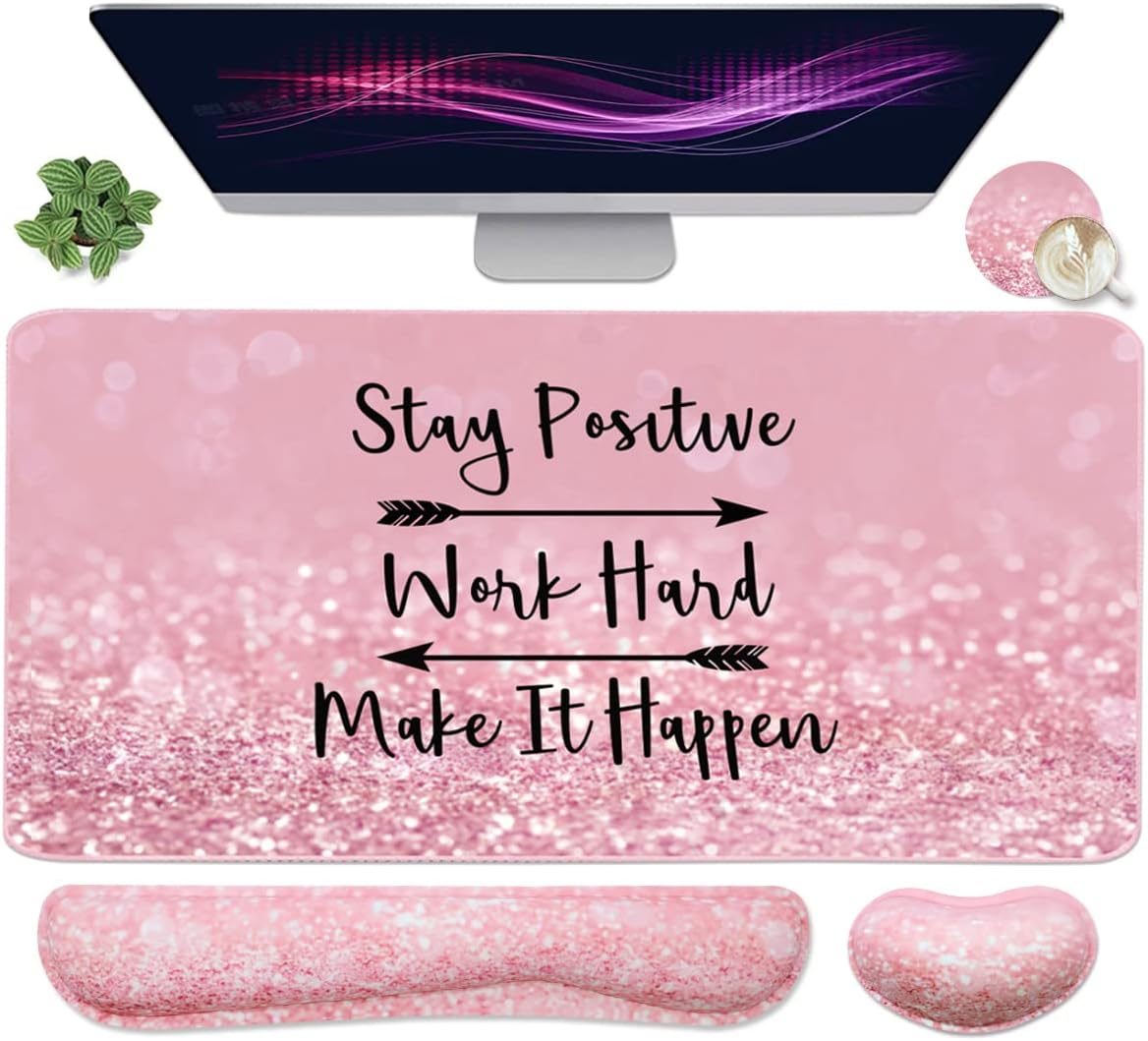 Large Mouse Pad and Keyboard Wrist Rest, Desk Pad for Keyboard and Mouse, 4-in-1 Large Gaming Mouse Pad with Wrist Support, Desk Mat for Home Office Study Game-Galaxy Fluid