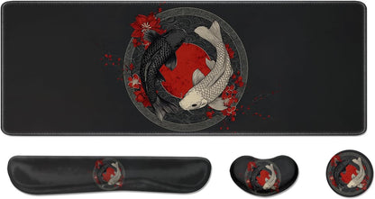 Desk Pad and Keyboard Wrist Rest, Large Mouse Pad + Keyboard Pad+Mouse Wrist Support, Non-Slip Desk Mat Protector for Office, Home 31.5×11.8 Inches Anime Dragon