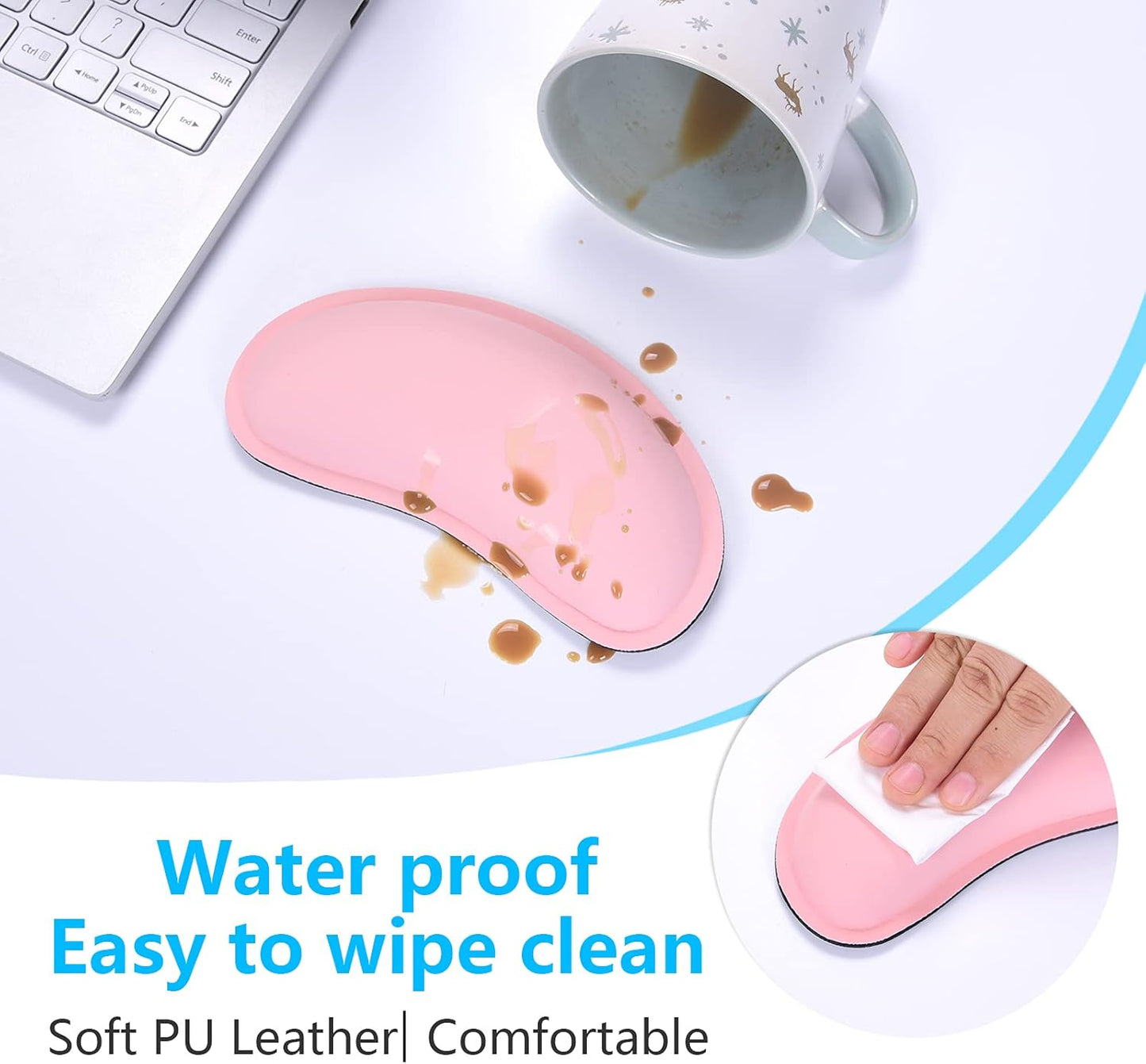 Dapesuom Keyboard Wrist Rest Set, Cute PU Leather Wrist Cushion for Computer Keyboard and Mousepad, Memory Foam Mouse Pad Rests Support with Non-Slip Base for Typing Pain Relief Laptop, Colonial White