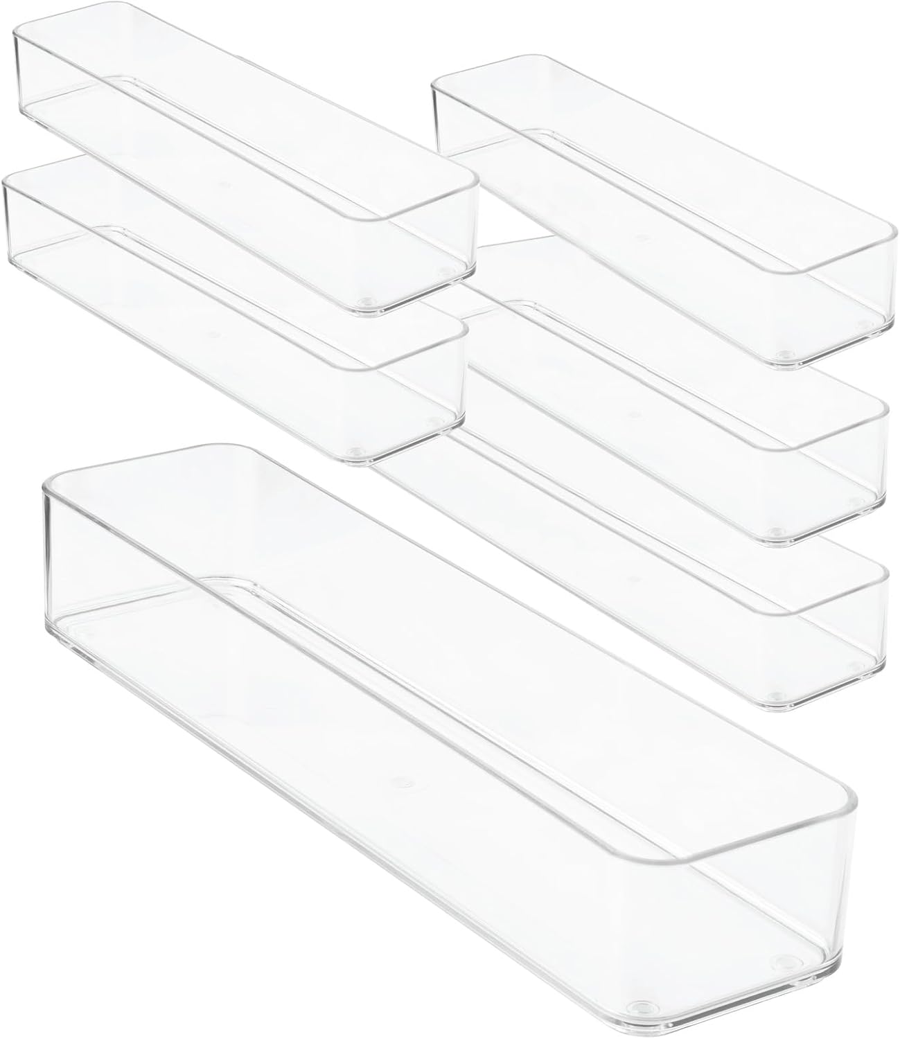 primebox Plastic Clear Drawer Organizers. Bathroom. Kitchen, Bedroom, Utensils, Office Organizer Bins, Storage Trays. Stackable. 9" x 6" x 2" Set of 6