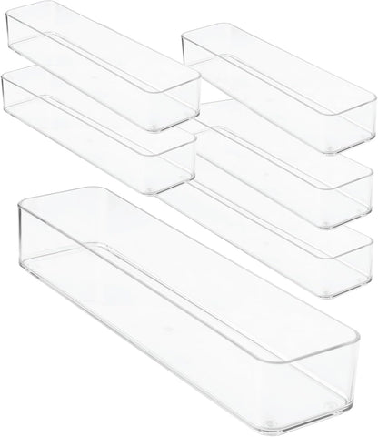 primebox Plastic Clear Drawer Organizers. Bathroom. Kitchen, Bedroom, Utensils, Office Organizer Bins, Storage Trays. Stackable. 9" x 6" x 2" Set of 6